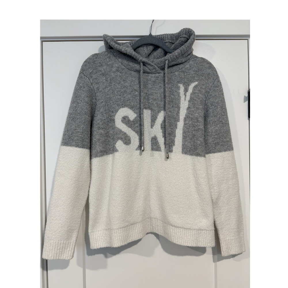 Cupcakes and Cashmere Layering Hooded‎ Knit Pullover Ski Sweater L Winter Chic